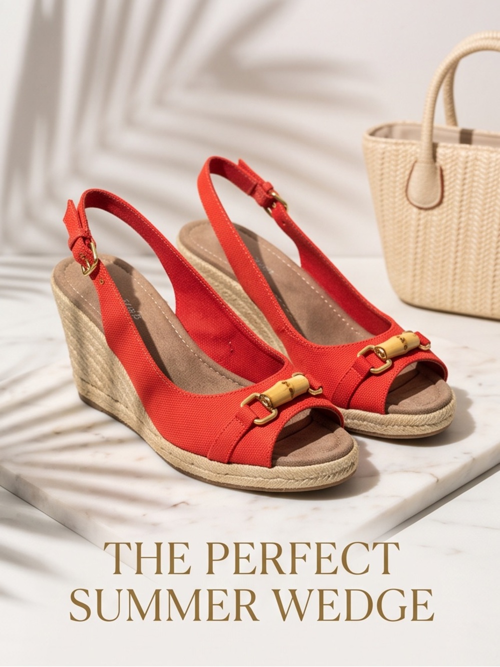 Coldwater Creek Canvas Espadrille Wedge Slingback Sandals Bamboo Embellished 8